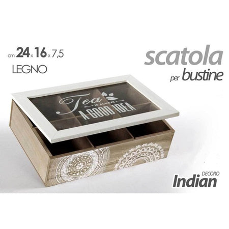 Scatola Porta Oggetti Bustine The Tisane Cialde 24x16x7,5cm Legno Indian 739446