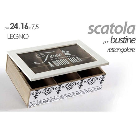 Scatola Porta Oggetti Per Bustine The 24x16x7,5 Cm In Legno Rettangolare 739439