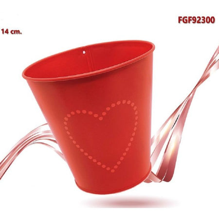 Secchiello Rosso Decorativo Latta 14cm Con Cuore Idea Regalo San Valentino 92300
