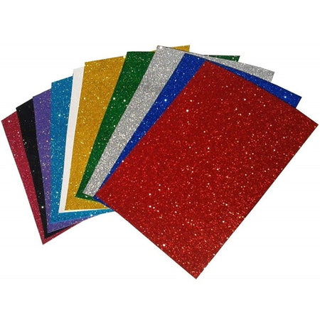 Set 10 Fogli Foglio Flessibile Colorati Colori Glitter Gommapiuma A4 20x30cm