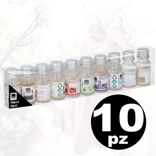 Set 10 Profumatori Ambiente Ricarica Olio Profumo 10ml Assortiti Per Bruciatore