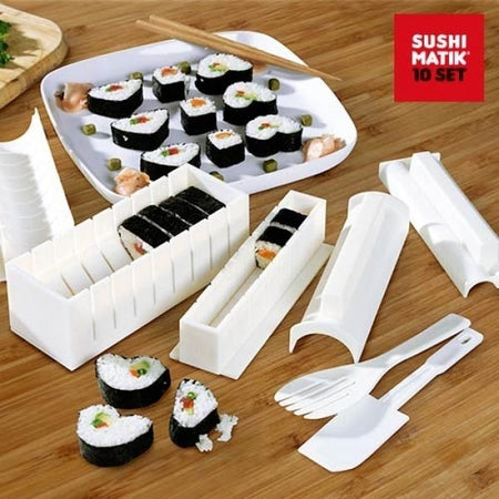 Set 10 Pz Sushi Kit Prepara Taglia Porta Involtini Maki Stampi Forme Cucina