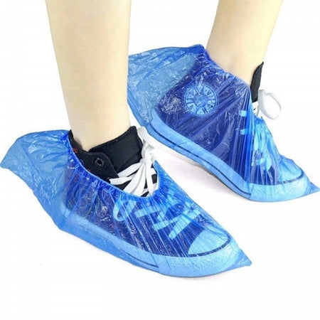 Set 100 Copriscarpe In Plastica Blu Impermeabili Monouso Pantofole Pulizia Medica