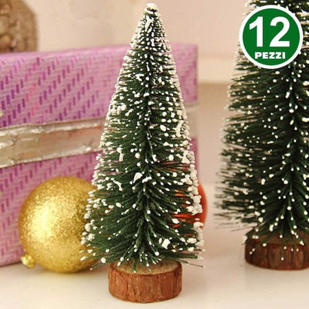 Set 12 Alberelli Innevati Mini Albero Natale 10cm Decorazioni Addobbi Natalizi