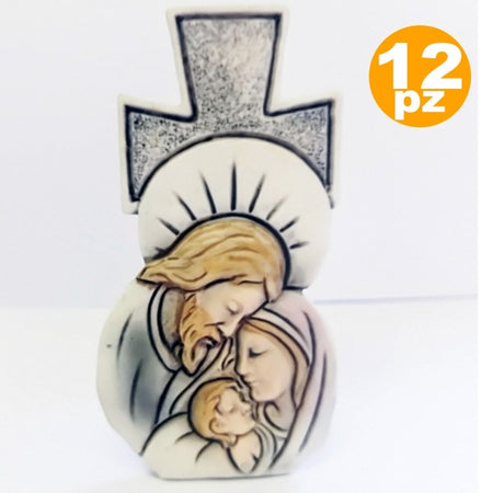 Set 12 Bomboniere Croce Nativita' Giuseppe Madonna Bianco Ceramica Soprammobile