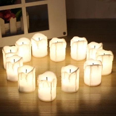 Set 12 Candele In Finta Cera Con Luce Led Effetto Fiamma Lumini Per Decorazione