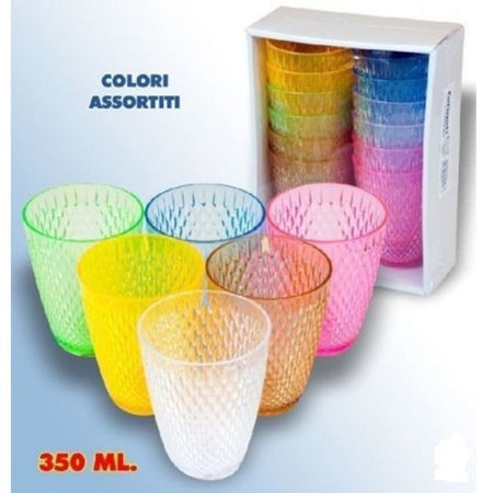 Set 12 Pezzi Bicchieri In Plastica Colorata Decorata 350 Ml