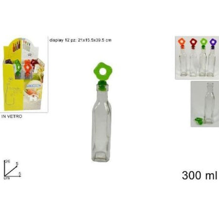 Set 12 Pezzi Bottiglie Bottigline Vetro Olio Aceto Con Tappo Colorato 300ml Idea