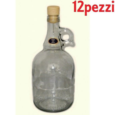 Set 12 Pezzi Bottiglie Bottigline Vetro Trasparente Gallone Con Tappo 750 Cc