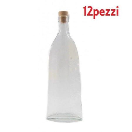 Set 12 Pezzi Bottiglie Bottigline Vetro Trasparente Luxuri Con Tappo 500cc