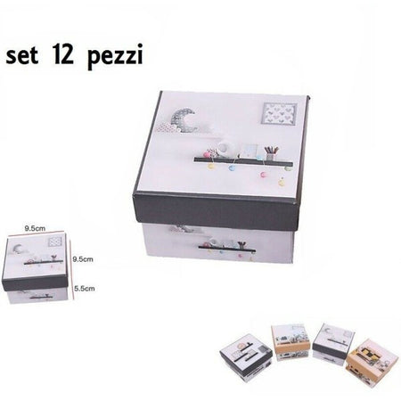 Set 12 Pezzi Scatola Box Confezione Regalo Quadrate Fantasia 9.5x9.5x5.5cm