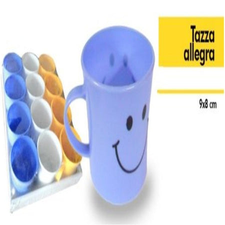 Set 12 Pezzi Tazza Allegra Tazzone Smile Colorate Plastica Latte Colazione