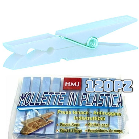 Set 120 Pezzi Mollette Pinze Bucato Panni Plastica Extraforte Azzurre Biancheria