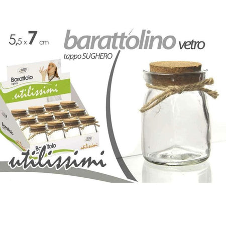 Set 12pz Barattolo Barattolino In Vetro Trasparente Tappo Sughero 5.5x7cm 715754