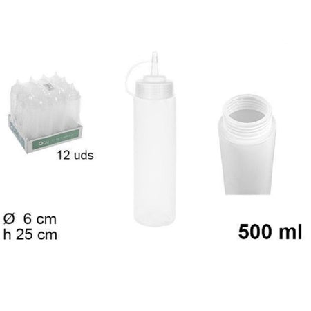 Set 12pz Bottiglie Dosatore Plastica Beccuccio Per Salse Condimenti 500ml 102785