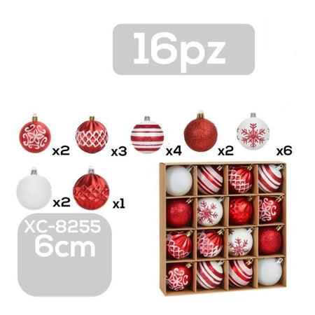 Set 16 Palline Natalizie Decorazioni 6 Cm Addobbi Per Albero Di Natale Xc-8255