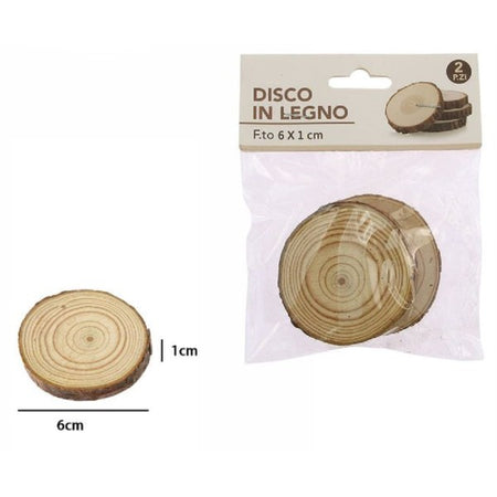 Set 2 Pezzi Dischi Disco Di Legno Decorativo Per Ornamento 6x1 Cm Rotondo 72107