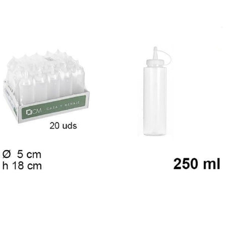Set 20pz Bottiglie Dosatore Plastica Beccuccio Per Salse Condimenti 250ml 102771