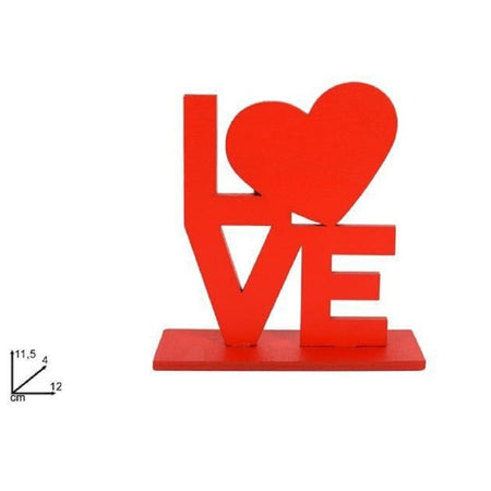 Set 2pz Scritta In Legno Love Rossa 11,5 Cm Decorazione Regalo Per San Valentino
