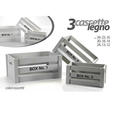 Set 3 Cassette Box Scatole In Legno Decorate 16/14/10cm Colori Assortiti 763700