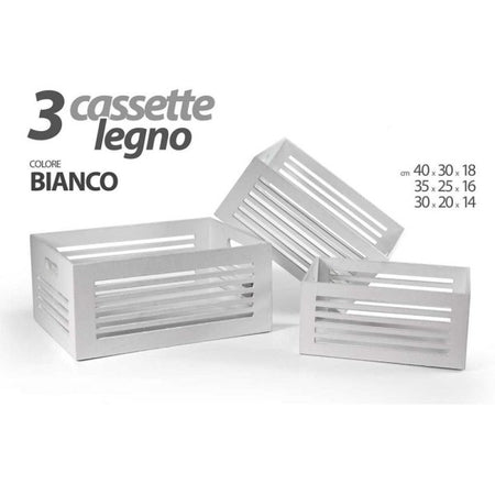 Set 3 Cassette Legno Centrotavola Arredo Moderno Classico H18/16/14cm Bianco 799594