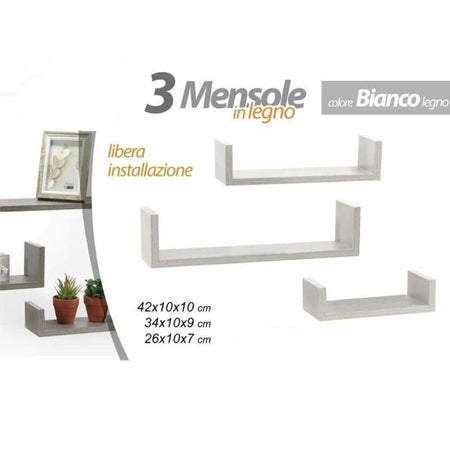 Set 3 Mensole Da Parete Moderne Design Con Bordi Mensola Scaffale Legno  Bianco - commercioVirtuoso.it