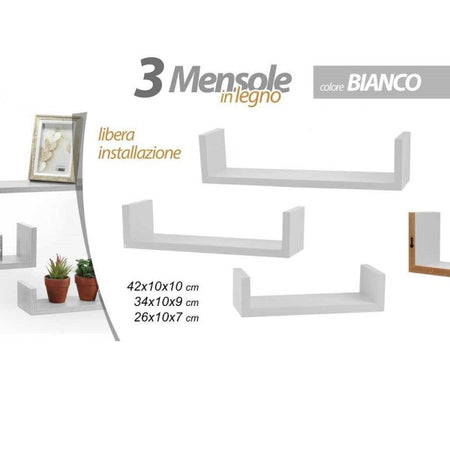 Set 3 Mensole Parete In Legno Color Bianco Moderne Design Bordi Scaffale 621710