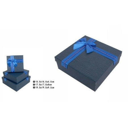 Set 3 Pezzi Scatole Box Per Regali Varie Misure Quadrate Blu Con Fiocco 69347