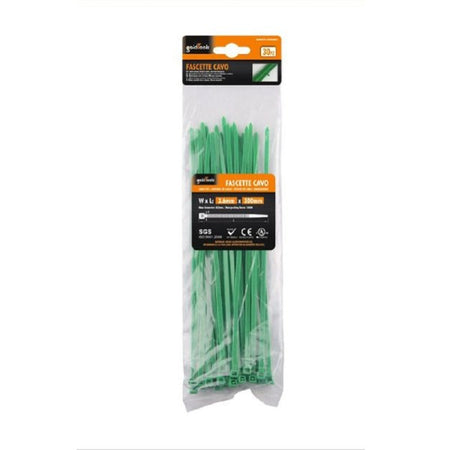 Set 30 Pz Fascette Cavi Cavo Verde Stringenti In Plastica Nylon 3.6x300 Mm 92397