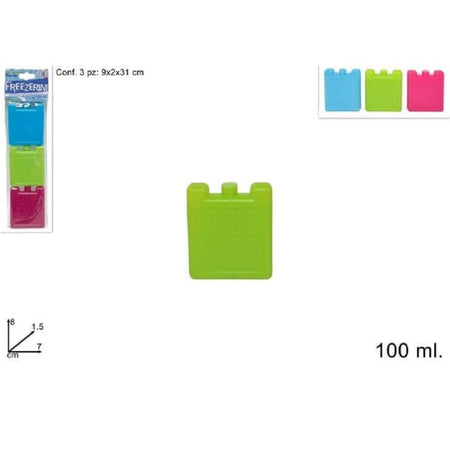 Set 3pz Freezerini 100 Ml 3 Colori 8x7cm Piastre Refrigeranti Per Borse Termiche