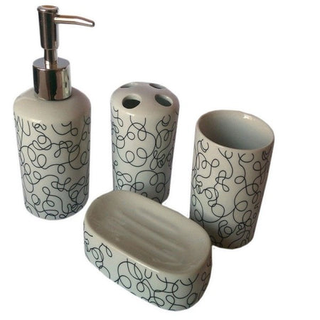 Set 4 Pz Accessori Bagno In Ceramica Da Appoggio Design Moderno Fantasia