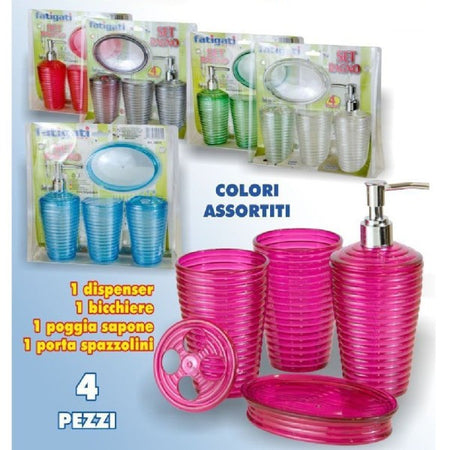 Set 4 Pz In Plastica Dura Da Appoggio Bagno Wc Accessori Colori Assortiti 29571