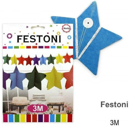 Set 3 Pezzi Festoni Carta Stelle 3 Metri Stella Colorati Bandierine Feste