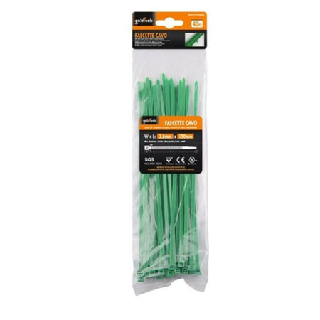 Set 40 Pz Fascette Cavi Cavo Verde Stringenti In Plastica Nylon 3.6x150mm 92394