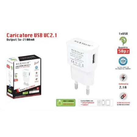 Set 50 Caricatori 1xusb Compatibile Smartphone Tablet 5v-2100ma Maxtech Ca-s042