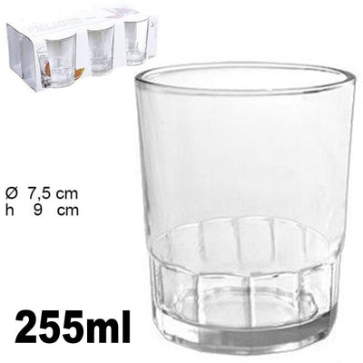Set 6 Bicchieri Trasparenti 255ml In Vetro Da Tavola Acqua Bevanda Calda The