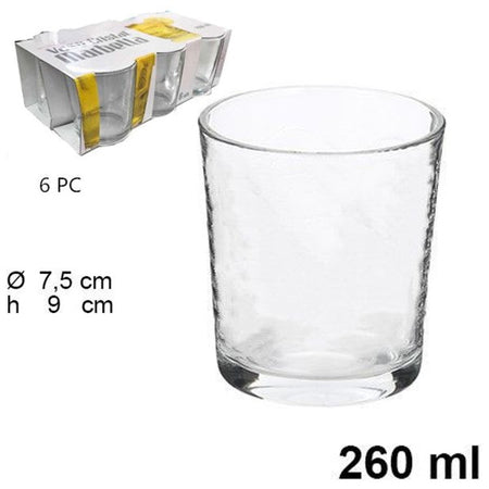 Set 6 Bicchieri Trasparenti 260ml In Vetro Da Tavola Acqua Bevanda Calda The