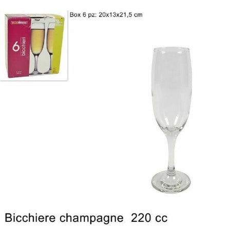 Set 6 Pezzi Bicchieri Calici Vetro 220cc 7 1/2 Oz Welkhome Nevakar Champagne