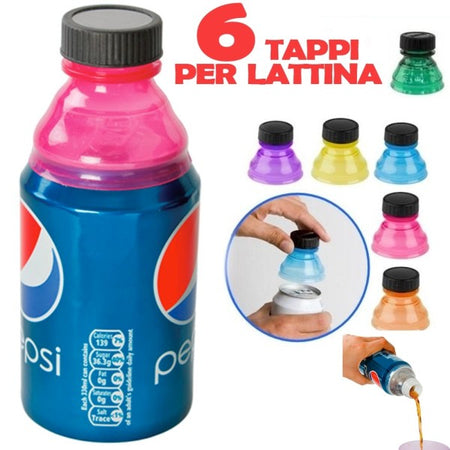 Set 6 Pezzi Tappi Per Lattine Addattatore Lattina In Bottiglia Universale Colori
