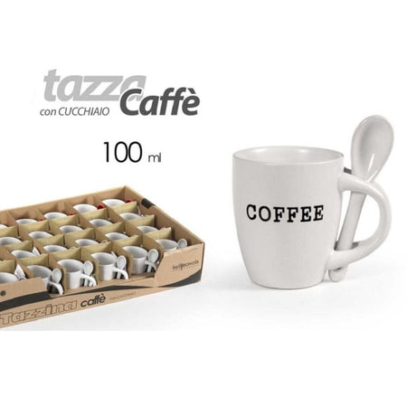 Set 6 Pezzi Tazzina Tazza Caffe' Con Cucchiaio Bicchierino 100ml Coffee 818059