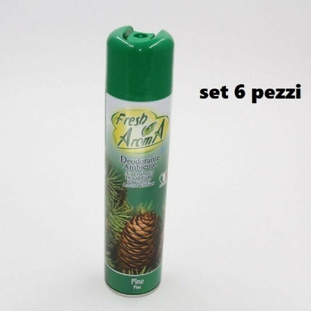 Set 6 Pz Deodorante Per Ambiente Spray Profumo Casa Fresco 300 Ml Pino