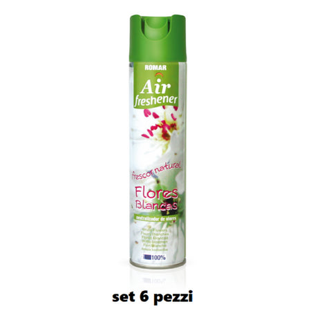 Set 6 Pz Deodorante Per Ambiente Spray Profumo Casa Fresco 300ml Fiori Bianchi