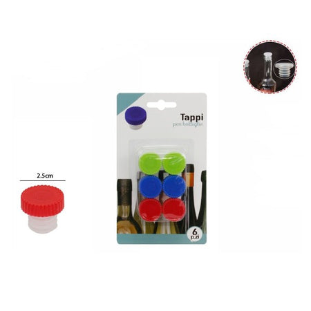 Set 6 Pz Tappi Per Bottiglie Colorate Tappo Bottiglia 2.5cm Riutilizzabili 60095