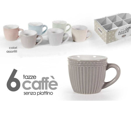 Set 6 Pz Tazze Tazzine Caffe' Senza Piattino 90ml 5,3cm Colori Assortiti 773938