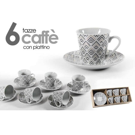 Set 6 Pz Tazzine Caff? Con 6 Piattini Bianco Deco In Porcellana Decorate 780776