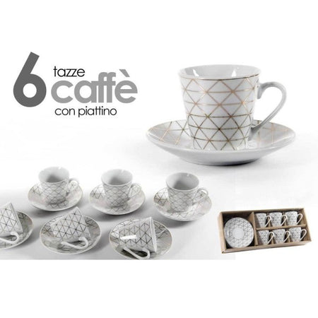 Set 6 Tazzine Caff? + 6 Piattini Tazzina Classico Moderno Bianco Eleganti 780721
