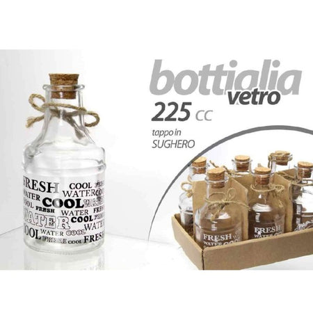 Set 6pz Bottiglia Bottiglietta In Vetro Tappo In Sughero Decorative 225cc 742293