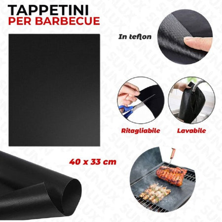 Set 6pz Tappetini In Teflon Per Griglia Barbecue 40x33 Cm Riutilizzabili 7823804