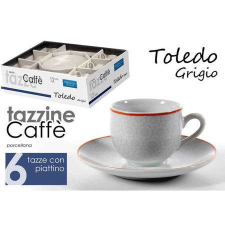 Set 6pz Tazzine Caff? + 6 Piattini Tazzina Classico Moderno Toledo Grigio 720352