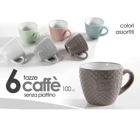 Set 6pz Tazzine Caffe' Senza Piattino Colori Assortiti Decoro Caffe 100cc 723506